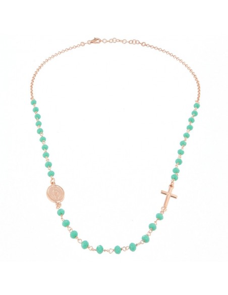 Collana Argento Rosato Rosario Con Sfere Verdi [e23784f8]