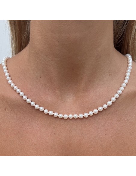 Collana Oro Bianco Perle Naturali Acqua Dolce 6MM [ad0d2f8f]