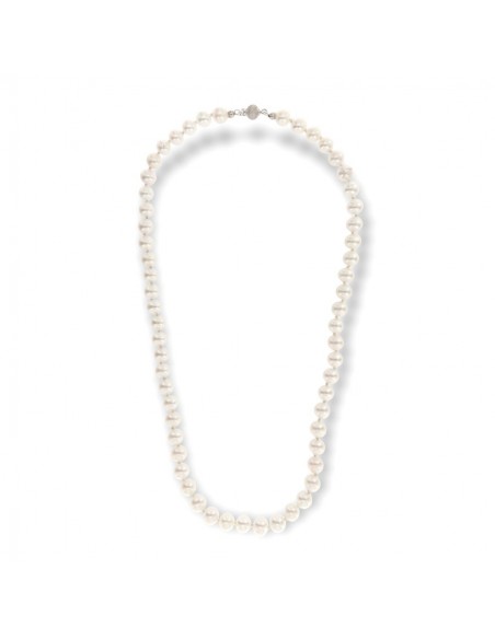 Collana Perle Bianche 7MM Chiusura Oro Bianco [40f152f4]