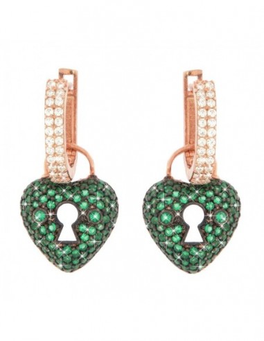 Orecchini Argento Rosato Lucchetto Cuore Verde [63a8fdda]