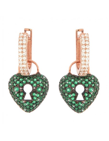 Orecchini Argento Rosato Lucchetto Cuore Verde [63a8fdda]