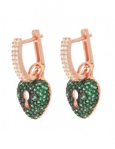 Orecchini Argento Rosato Lucchetto Cuore Verde [4b8e5f27]