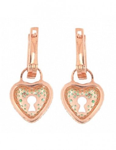 Orecchini Argento Rosato Lucchetto Cuore Verde [fc939e23]