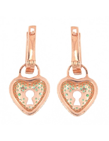 Orecchini Argento Rosato Lucchetto Cuore Verde [fc939e23]