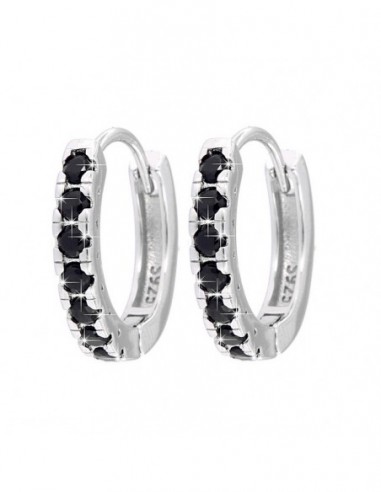 Orecchini Argento Rodiato Cerchi Zirconi Neri 2MM [631fe01b]