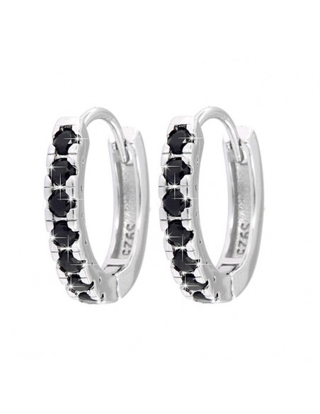 Orecchini Argento Rodiato Cerchi Zirconi Neri 2MM [631fe01b]