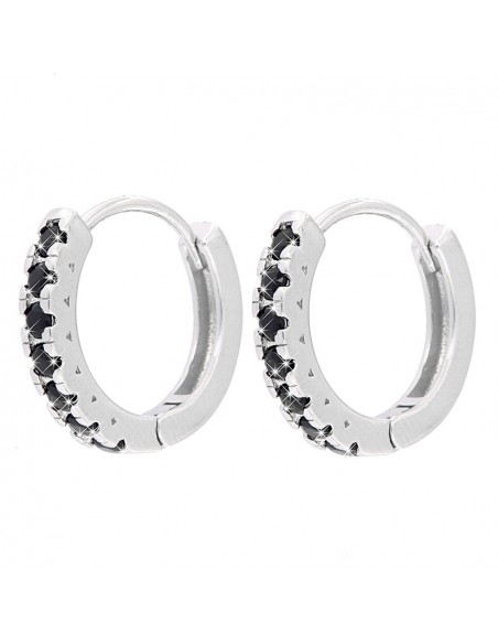 Orecchini Argento Rodiato Cerchi Zirconi Neri 2MM [57bb91f8]