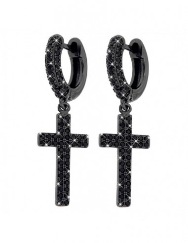 Orecchini Argento Rodiato Cerchi Neri Zirconi Neri [664fa705]