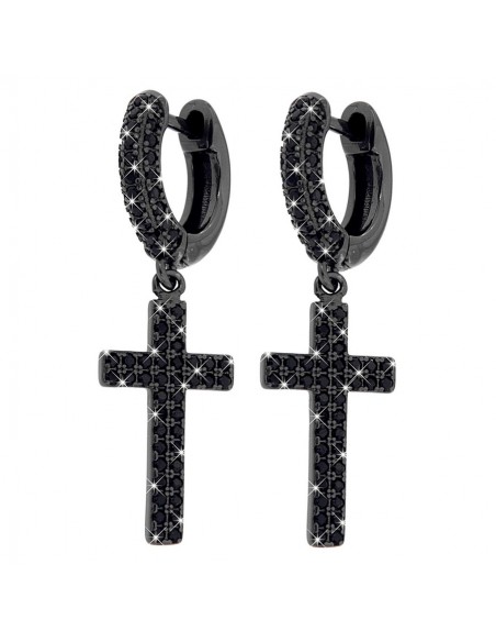 Orecchini Argento Rodiato Cerchi Neri Zirconi Neri [664fa705]
