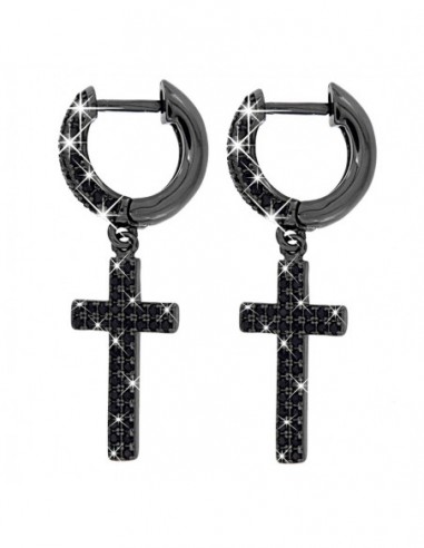 Orecchini Argento Rodiato Cerchi Neri Zirconi Neri [75e15bf9]