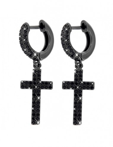 Orecchini Argento Rodiato Cerchi Neri Zirconi Neri [c2fc9afd]