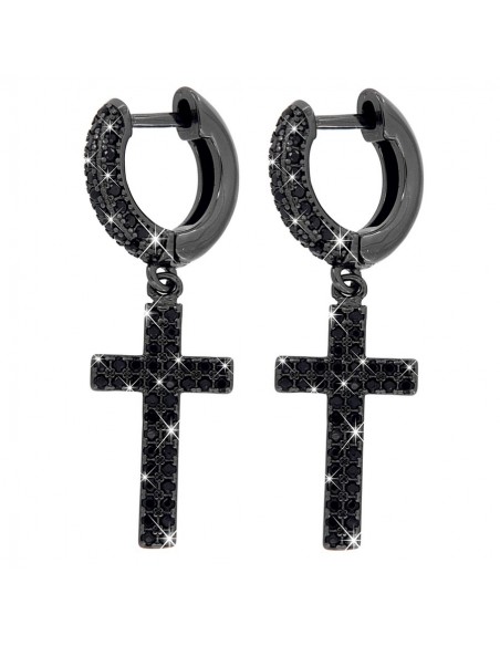 Orecchini Argento Rodiato Cerchi Neri Zirconi Neri [c2fc9afd]