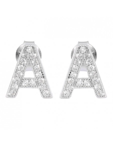 Orecchini Argento Rodiato Lettera A Con Zirconi [c0476c21]
