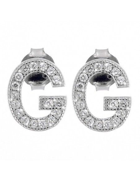Orecchini Argento Rodiato Lettera G Con Zirconi [775aad25]