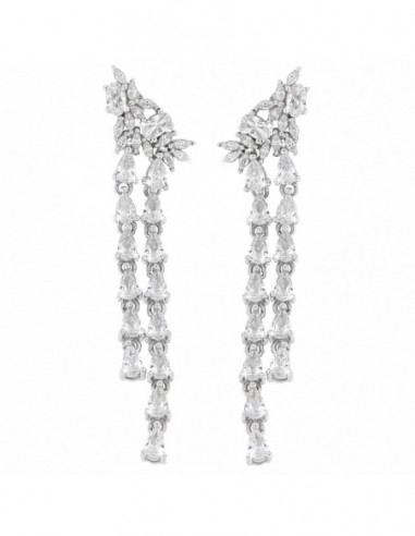 Orecchini Argento Rodiato Pendente Zirconi Sposa [c5172b3f]
