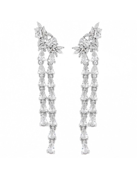 Orecchini Argento Rodiato Pendente Zirconi Sposa [c5172b3f]