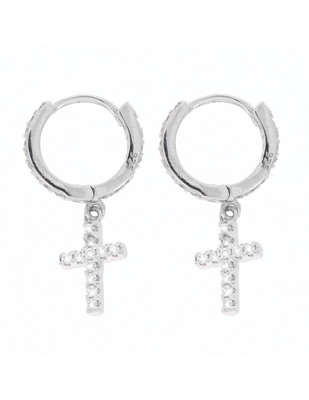 Orecchini Argento Rodiato Cerchi Zirconi Bianchi [2070dd3b]