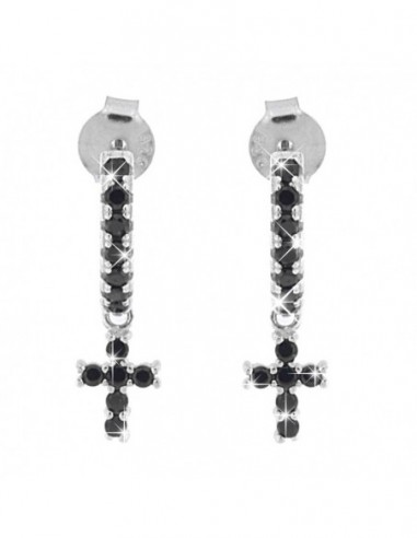 Orecchini Argento Rodiato Semicerchi Croci Zirconi [a46b7dd5]
