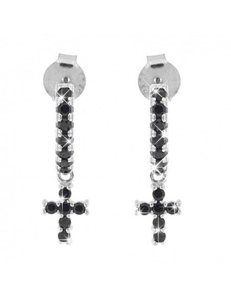 Orecchini Argento Rodiato Semicerchi Croci Zirconi [a46b7dd5]