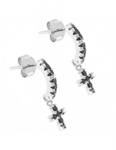 Orecchini Argento Rodiato Semicerchi Croci Zirconi [8d531330]