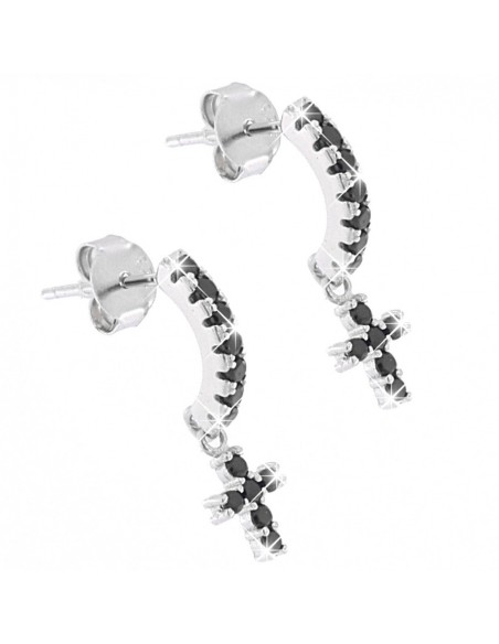 Orecchini Argento Rodiato Semicerchi Croci Zirconi [8d531330]