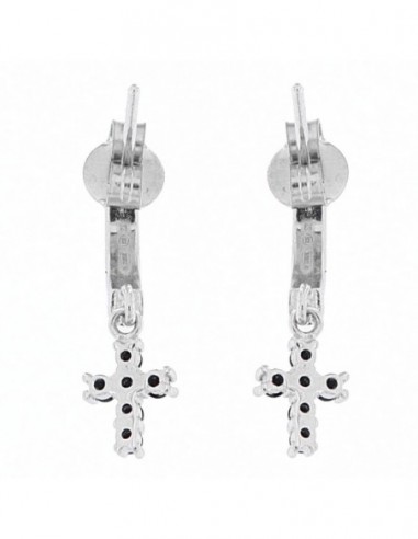 Orecchini Argento Rodiato Semicerchi Croci Zirconi [3a4ed234]