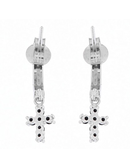 Orecchini Argento Rodiato Semicerchi Croci Zirconi [3a4ed234]