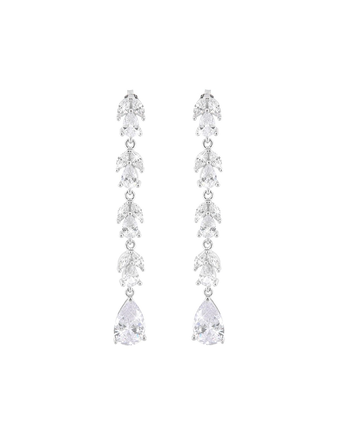 Schöner-SD Orecchini In Argento 925 Rodiato Con Zircone Centrale 7mm E Cristalli - Ganci A Farfalla - 17x9,5mm
