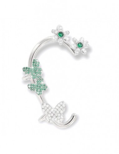 EarCuff Argento Rodiato Dx Zirconi Verdi/Bianchi [70adae85]