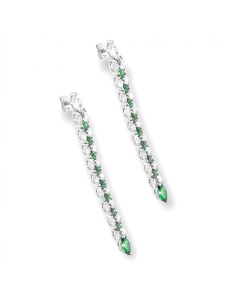 Orecchini Argento Rodiato Ciuffo Zirconi Verdi/Bia [f7017684]
