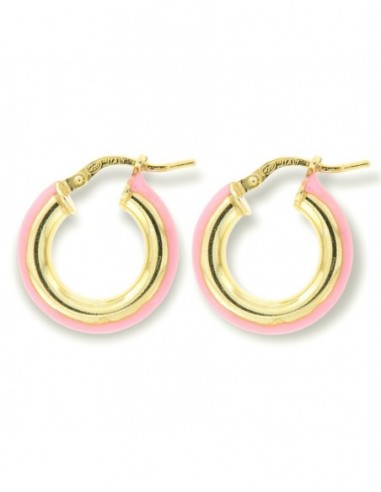 Orecchini Argento Dorato Cerchi Lisci Rosa 17MM [7ef41f86]