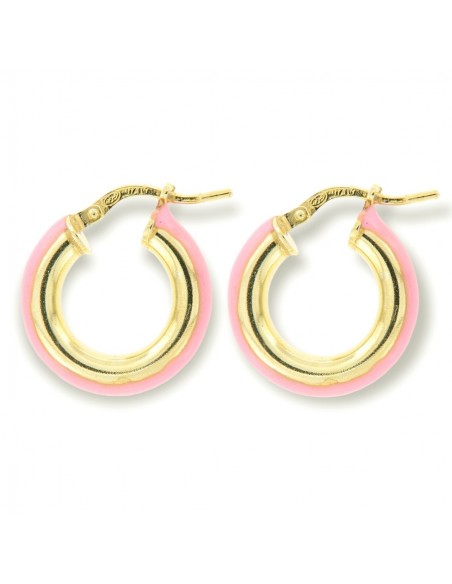 Orecchini Argento Dorato Cerchi Lisci Rosa 17MM [7ef41f86]