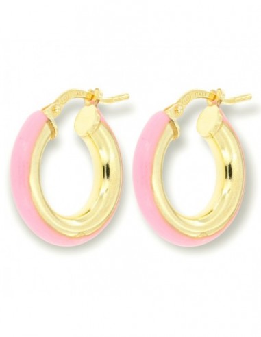 Orecchini Argento Dorato Cerchi Lisci Rosa 17MM [c9e9de82]