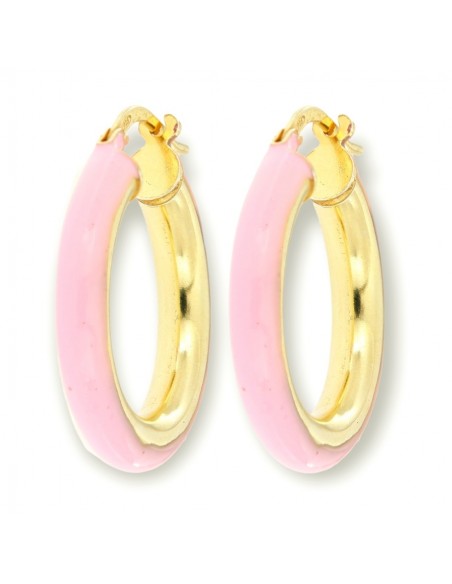 Orecchini Argento Dorato Cerchi Lisci Rosa 22MM [1648c04d]