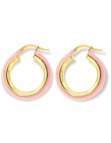 Orecchini Argento Dorato Cerchi Lisci Rosa 22MM [f958c787]