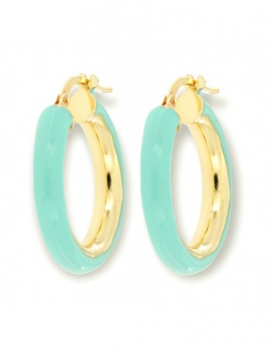 Orecchini Argento Dorato Cerchi Lisci Verde 22MM [1ce84e71]