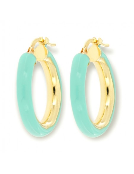 Orecchini Argento Dorato Cerchi Lisci Verde 22MM [1ce84e71]