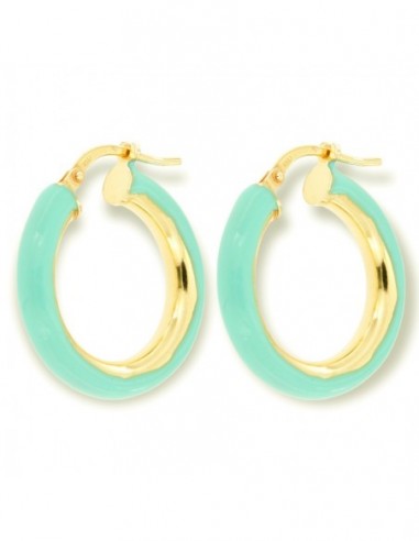 Orecchini Argento Dorato Cerchi Lisci Verde 22MM [64ca1089]