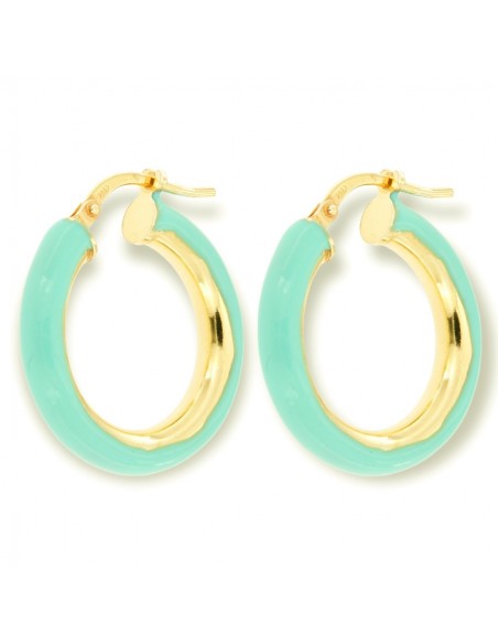 Orecchini Argento Dorato Cerchi Lisci Verde 22MM [64ca1089]