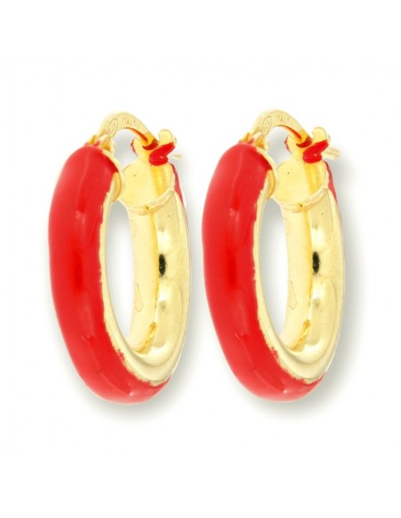 Orecchini Argento Dorato Cerchi Lisci Rosso 17MM [3b2500ee]