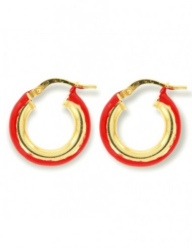 Orecchini Argento Dorato Cerchi Lisci Rosso 17MM [0d79a467]