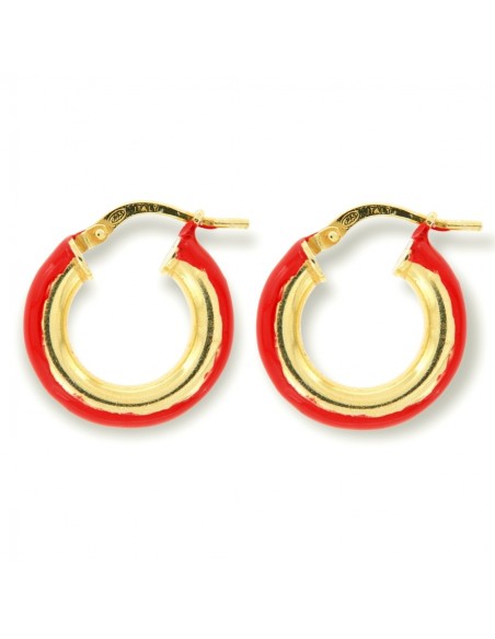 Orecchini Argento Dorato Cerchi Lisci Rosso 17MM [0d79a467]