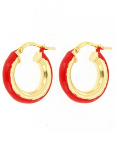 Orecchini Argento Dorato Cerchi Lisci Rosso 17MM [ba646563]