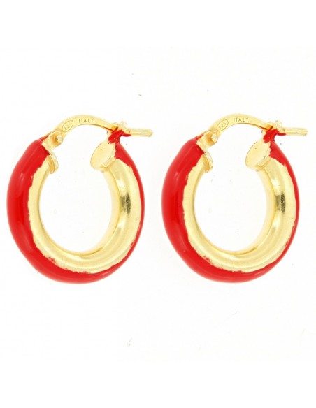 Orecchini Argento Dorato Cerchi Lisci Rosso 17MM [ba646563]