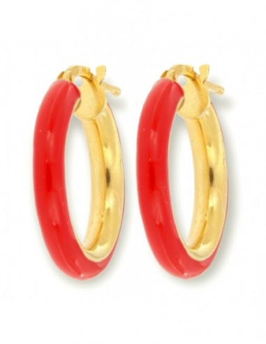 Orecchini Argento Dorato Cerchi Lisci Rosso 22MM [8c38c1ea]