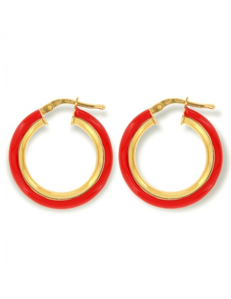 Orecchini Argento Dorato Cerchi Lisci Rosso 22MM [8ad57c66]