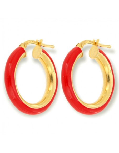 Orecchini Argento Dorato Cerchi Lisci Rosso 22MM [3dc8bd62]