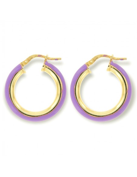 Orecchini Argento Dorato Cerchi Lisci Viola 22MM [983eaf62]