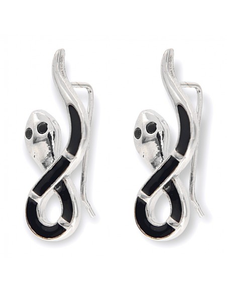Orecchini Argento Rodiato Serpente Nero Lucido [89df9b35]