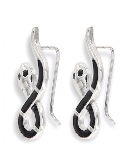 Orecchini Argento Rodiato Serpente Nero Lucido [03a7b9bc]